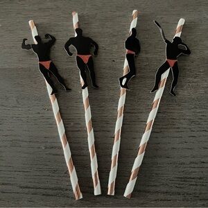 NWT Striped Party Straws with Bodybuilder Cutouts